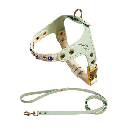 Jeweled Leather Pet Harness & Leash Set - Al-Noor Bazaar