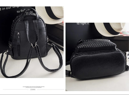 New Luxury Fashion Trend Leather Backpack Women Rivet Design Shoulder Bags Ladies Casual Woven Pattern Travel Small Backpacks