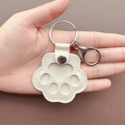 Leather Pet Hair Keepsake Keychain with Cat Paw Charm