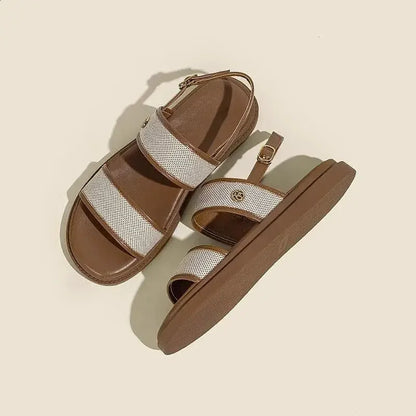 Women's Low-Heel Leather Slide Sandals - Al-Noor Bazaar