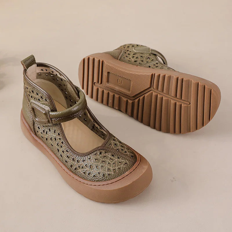 Women's Leather Cutout Ankle Sandals - Al-Noor Bazaar