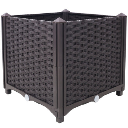 Deep Self-Watering Raised Garden Bed Planter Box (14.7" H) for Vegetables, Flowers, and Herbs | Brown Polypropylene