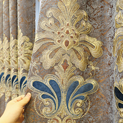 Luxury Velvet Embroidered Curtains – 1 Pair Blackout Drapes for Bedroom & Living Room