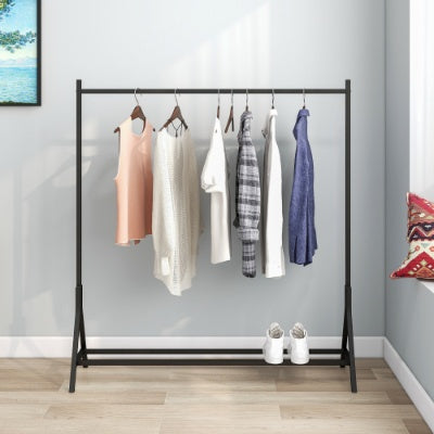 Freestanding Garment Rack – Single Pole Clothing Hanger with Bottom Shoe Shelf for Bedroom