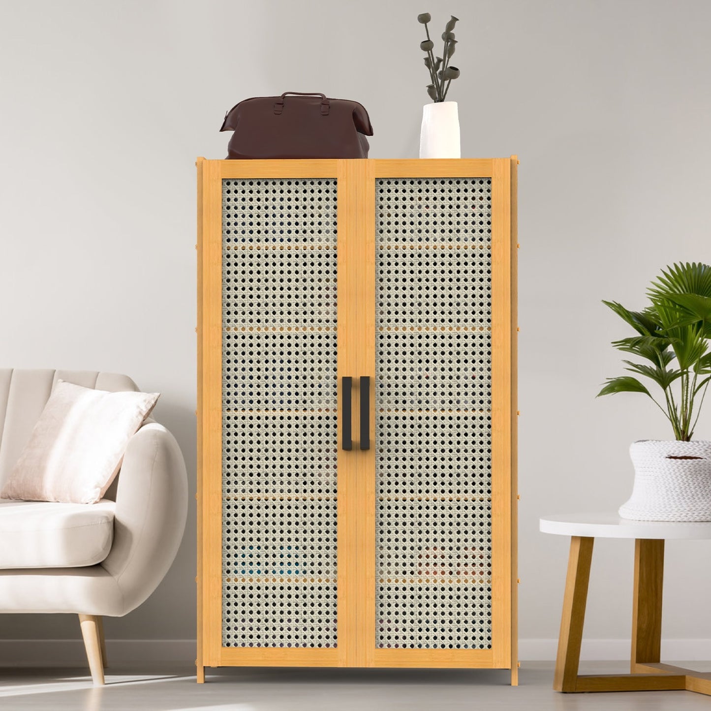 6-Tier Bamboo Shoe Cabinet with Doors – Freestanding Shoe Rack Organizer for Closet, Hallway, Living Room, 154lbs Max Load