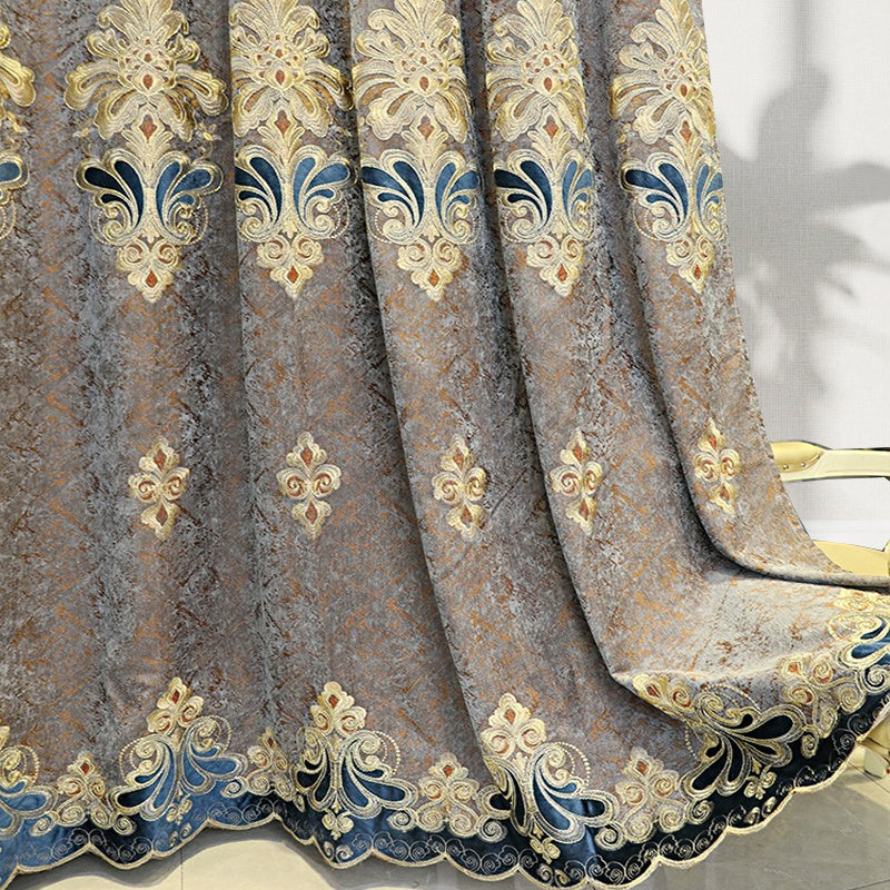 Luxury Velvet Embroidered Curtains – 1 Pair Blackout Drapes for Bedroom & Living Room