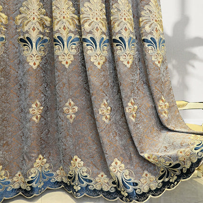 Luxury Velvet Embroidered Curtains – 1 Pair Blackout Drapes for Bedroom & Living Room