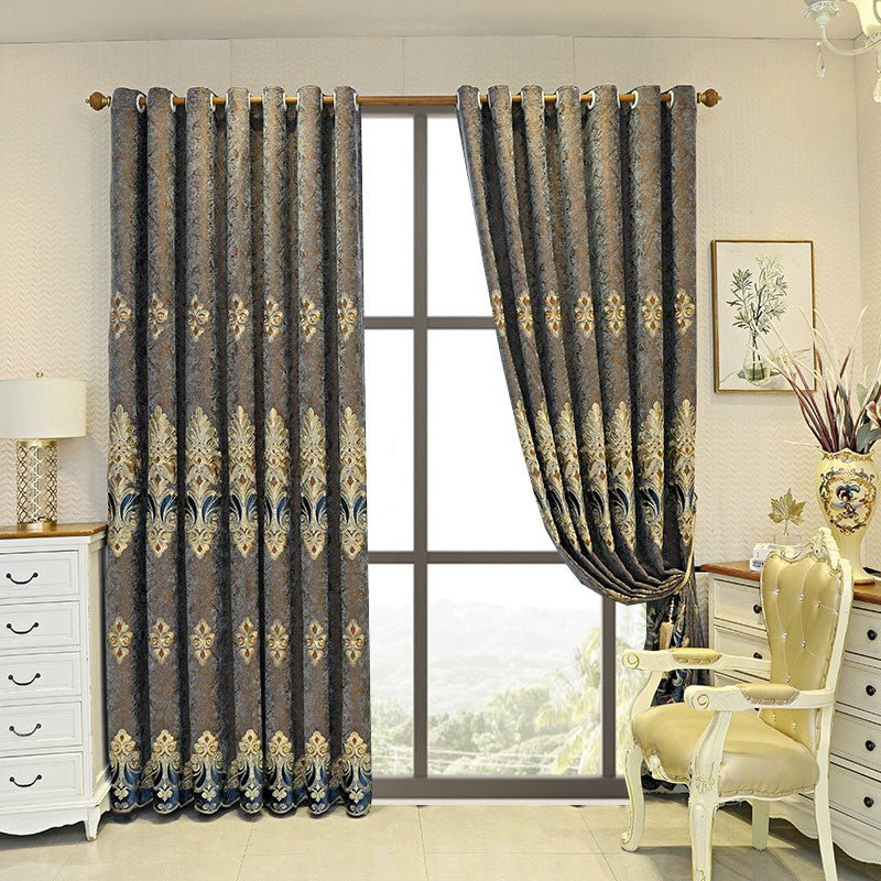 Luxury Velvet Embroidered Curtains – 1 Pair Blackout Drapes for Bedroom & Living Room