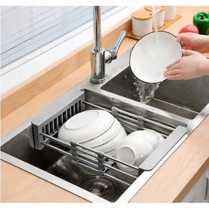 Retractable Stainless Steel Sink Rack – Space-Saving Dish & Veggie Drainer