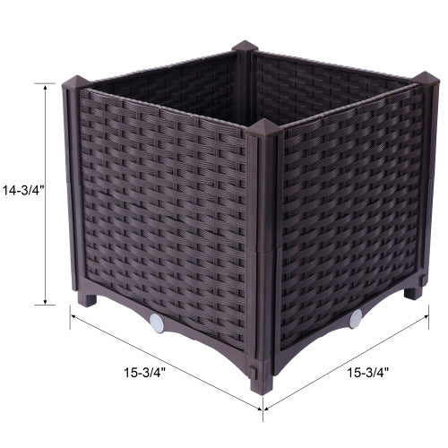 Deep Self-Watering Raised Garden Bed Planter Box (14.7" H) for Vegetables, Flowers, and Herbs | Brown Polypropylene