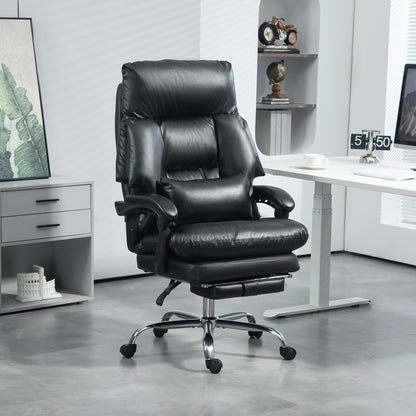 Overstuffed Office Chair, High Back Desk Chair With Foot Rest, Reclining PU Leather Computer Chair, Black