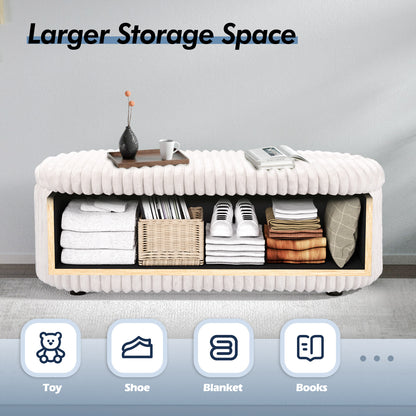 Linen Upholstered Storage Bench – Multifunctional Entryway, Living Room & Bedroom Ottoman