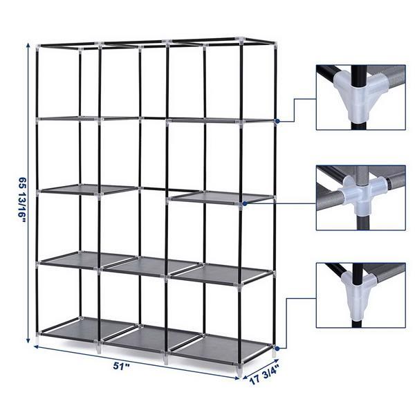 Wardrobe 4 Layers 10 Grids 130 X 45 X 167cm - Gray