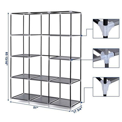 Wardrobe 4 Layers 10 Grids 130 X 45 X 167cm - Gray