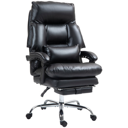 Overstuffed Office Chair, High Back Desk Chair With Foot Rest, Reclining PU Leather Computer Chair, Black