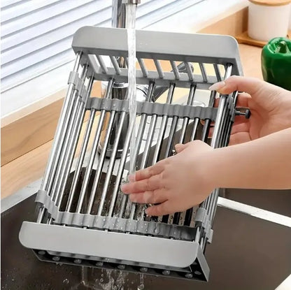 Retractable Stainless Steel Sink Rack – Space-Saving Dish & Veggie Drainer