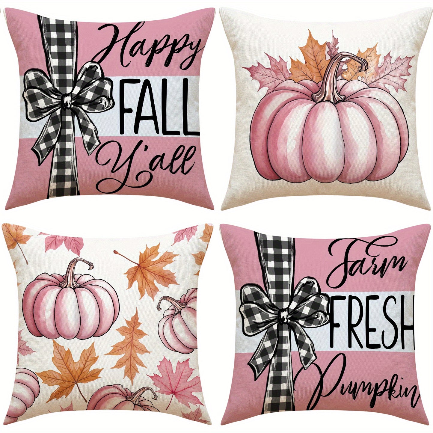 4 Pack Fall Pillow Covers 18x18in Farmhouse Pumpkin Maple Leaf Cushion Case Autumn Sofa Couch Decor For Autumn Thanksgiving Harvest Decorations