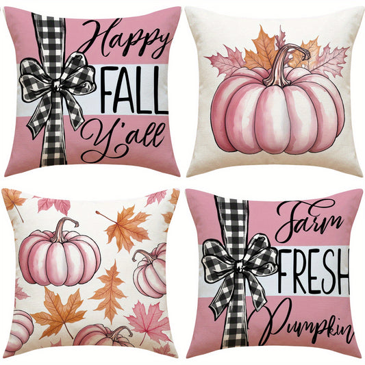 4 Pack Fall Pillow Covers 18x18in Farmhouse Pumpkin Maple Leaf Cushion Case Autumn Sofa Couch Decor For Autumn Thanksgiving Harvest Decorations
