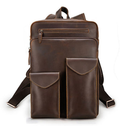 Full-grain crazy horse leather travel backpack, front view - Al-Noor Bazaar