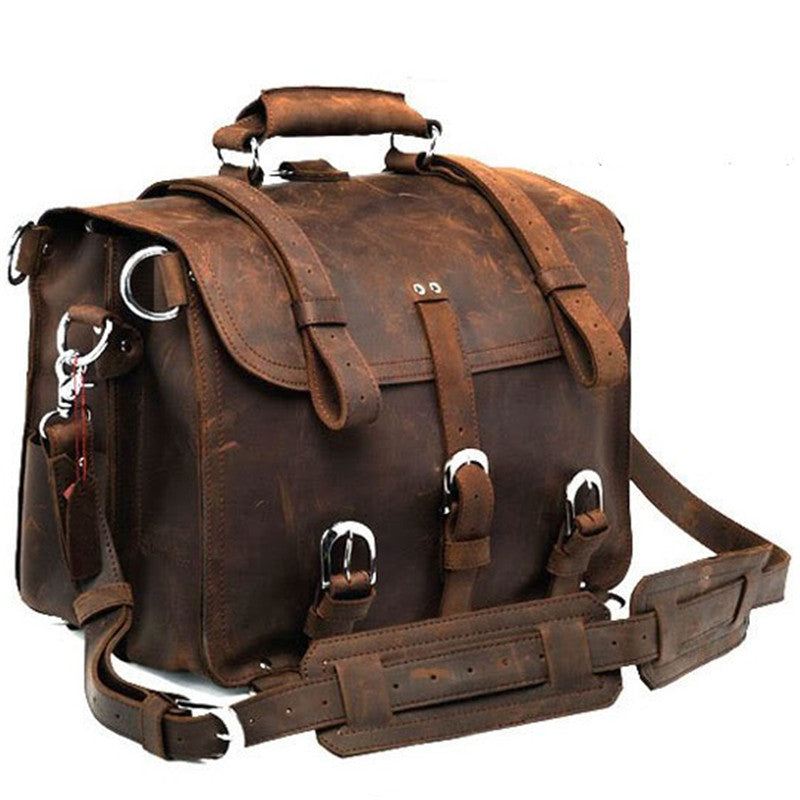 Convertible crazy horse leather travel bag in retro brown, Al-Noor Bazaar