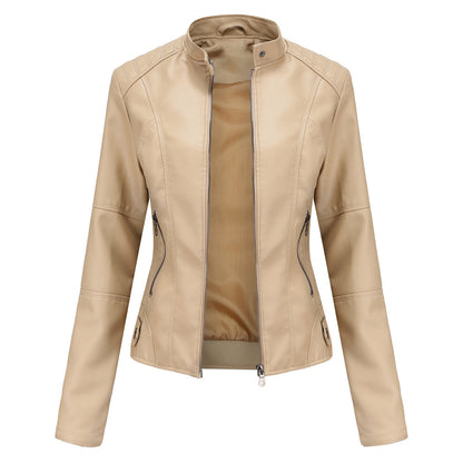 Thin Large Size Leather Clothing With Stand Collar Slim-fit Jacket