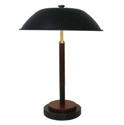 Modern Black Umbrella Table Lamp | Walnut Solid Wood Base & Metal Dome Shade | Decorative Nightstand/Desk Light (18" H)