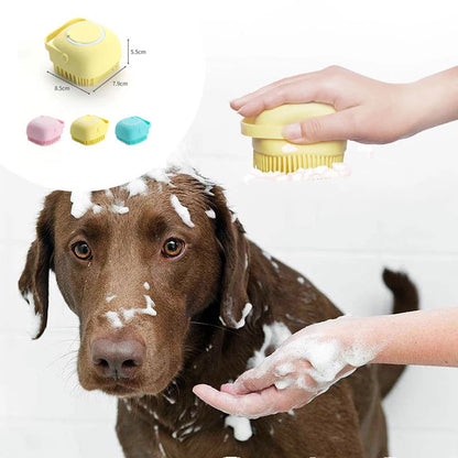 Silicone Pet Bath & Massage Brush – Dog & Cat Grooming Tool with Shampoo Dispenser