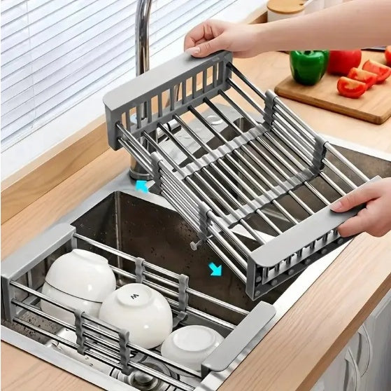 Retractable Stainless Steel Sink Rack – Space-Saving Dish & Veggie Drainer