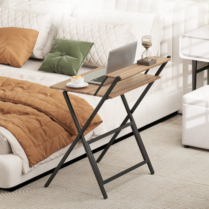 Folding Computer Desk with Monitor Shelf – Compact Home Office Desk for Small Spaces, Easy Assembly, Walnut