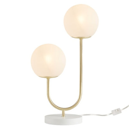 Modern 2-Light Globe Table Lamp | Gold/Brass Finish with Frosted Glass Shades | Contemporary Desk Light for Bedroom, Living Room (20" H)