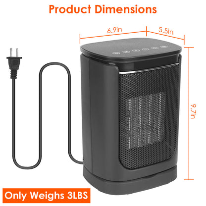 Electric Space Heater 1500W, Ceramic Heater Fan 90 Degree Oscillating Heating Fan With 3 Modes Remote Control Digital Display Tip-over Overheating Protection For Home Office