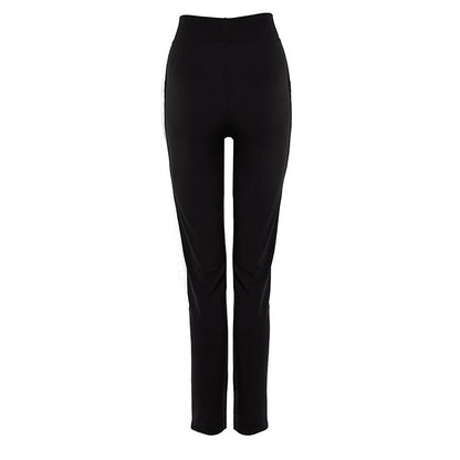 Plus Size Women's Faux Leather Splice Pants With Zip Detail Slim Fit Trousers For Spring&Fall