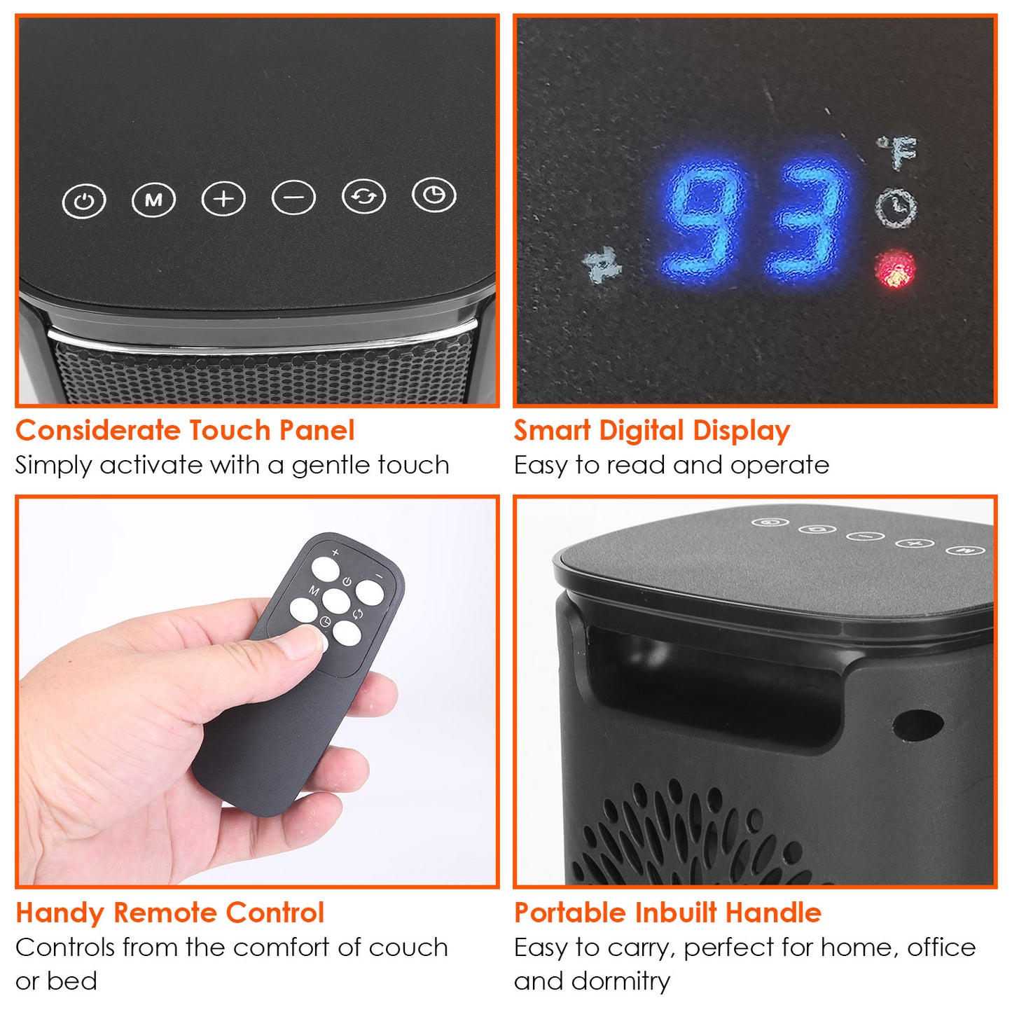 Electric Space Heater 1500W, Ceramic Heater Fan 90 Degree Oscillating Heating Fan With 3 Modes Remote Control Digital Display Tip-over Overheating Protection For Home Office