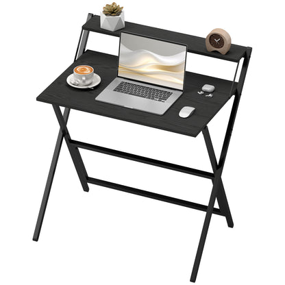 Folding Computer Desk, 32 Foldable Desk With Monitor Shelf For Small Space, Home Office, Study, Easy Assembly, Black