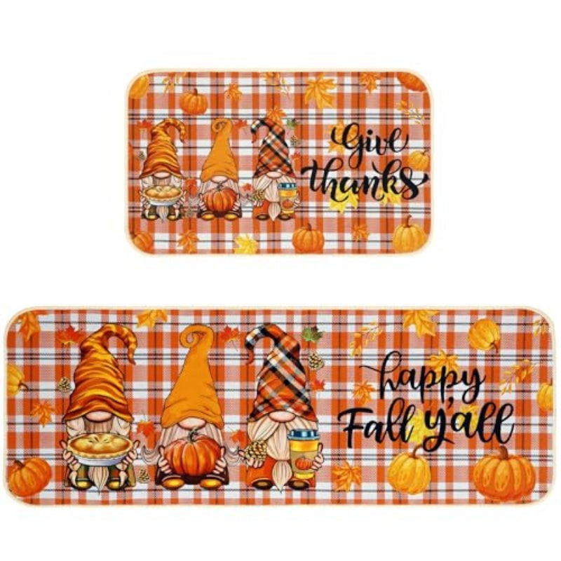 NOVWANG Fall Kitchen Mat Set Of 2, Autumn Kitchen Rugs Maple Leaves Kitchen Mats Decor Thanksgiving Decorative Floor Door Mat, Fall Kitchen Mats And Rugs 2 Size Of 17x29 And 17x47 Inch