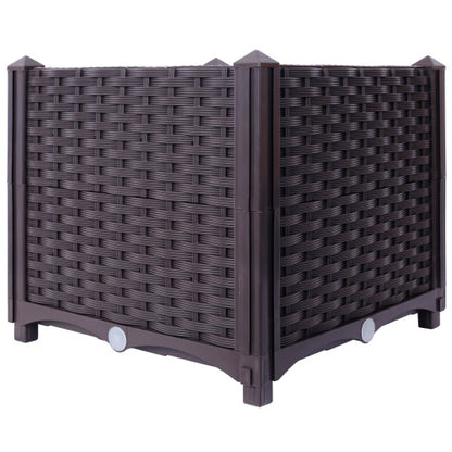 Deep Self-Watering Raised Garden Bed Planter Box (14.7" H) for Vegetables, Flowers, and Herbs | Brown Polypropylene