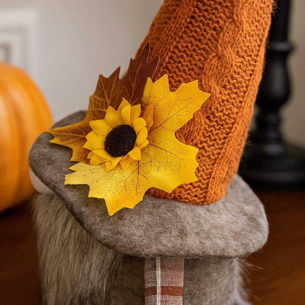 2PCS Set Christmas Gnome Decorations 5.5x3.5x20.5in Fabric Sitting Gnomes With Orange Hat & Maple Leaf Ideal For Fall Harvest & Thanksgiving Decor