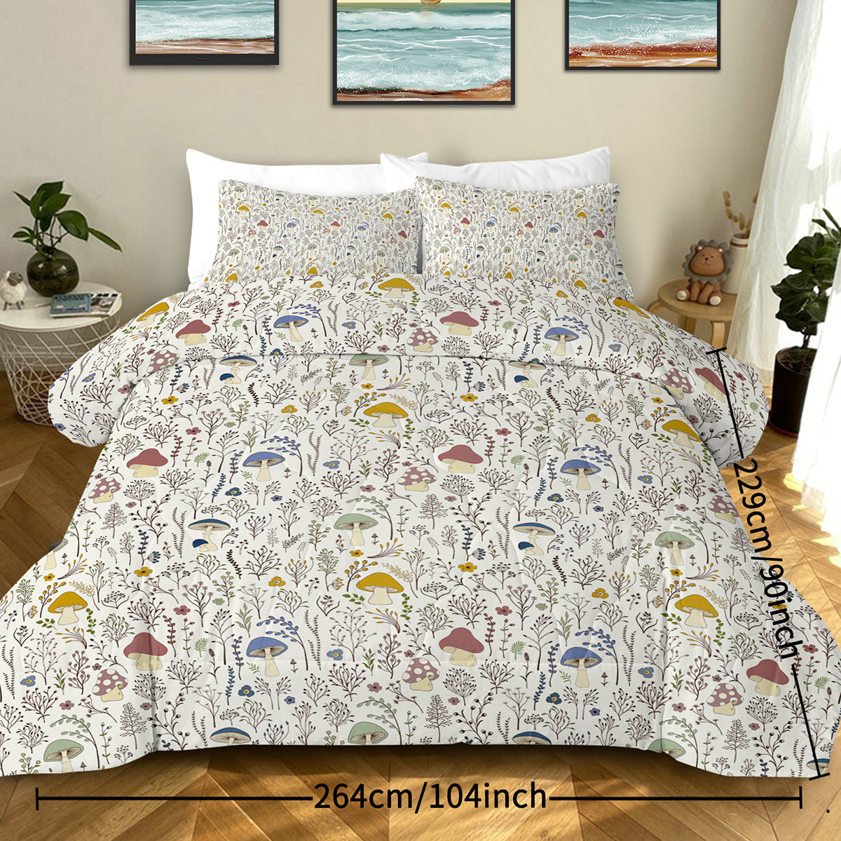 3-Piece Mushroom Comforter Set – Soft Microfiber Bedding for Twin, Full, Queen & King