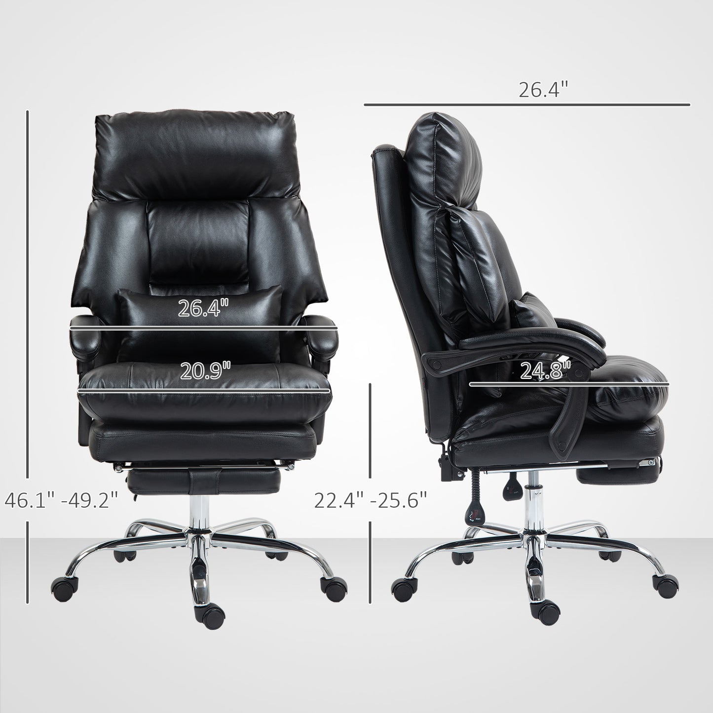 Overstuffed Office Chair, High Back Desk Chair With Foot Rest, Reclining PU Leather Computer Chair, Black
