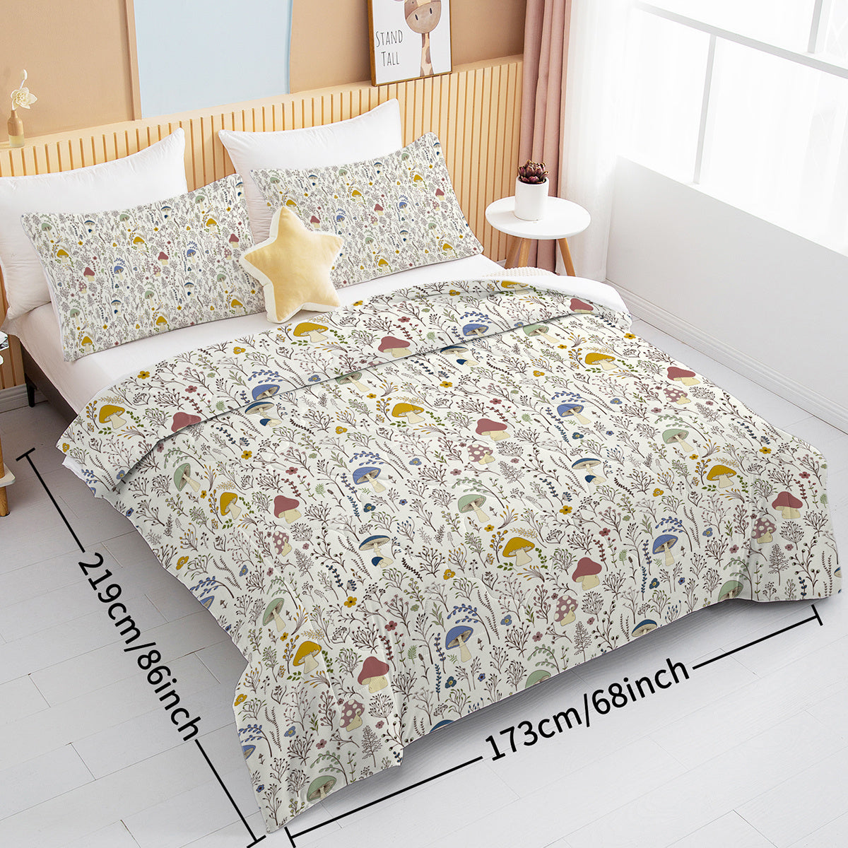 Microfiber Comforter Set, Mushroom Print