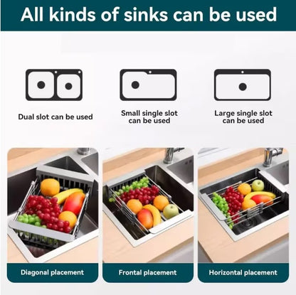 Retractable Stainless Steel Sink Rack – Space-Saving Dish & Veggie Drainer
