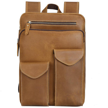 Full-grain crazy horse leather travel backpack, front view, Al-Noor Bazaar