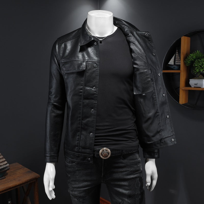Interior view of men's biker jacket showing polyester fiber lining