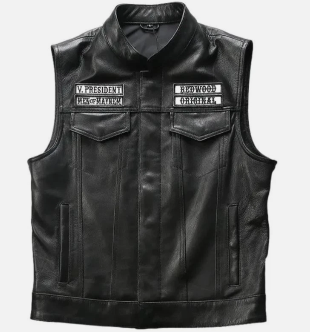 Sons of Anarchy cowhide leather biker jacket for men, front view, Al-Noor Bazaar