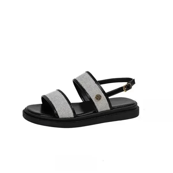 Women's low-heel PU leather slide sandals, front view - Al-Noor Bazaar