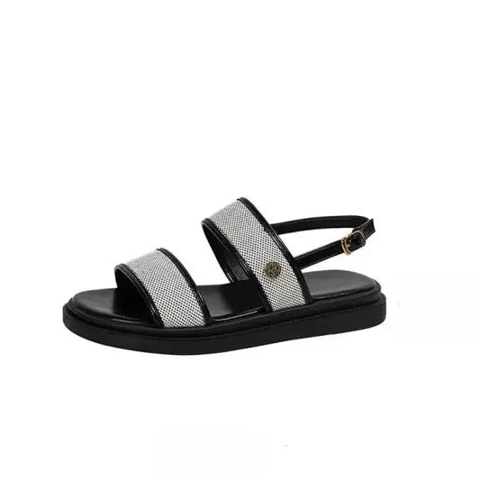 Women's low-heel PU leather slide sandals, front view - Al-Noor Bazaar